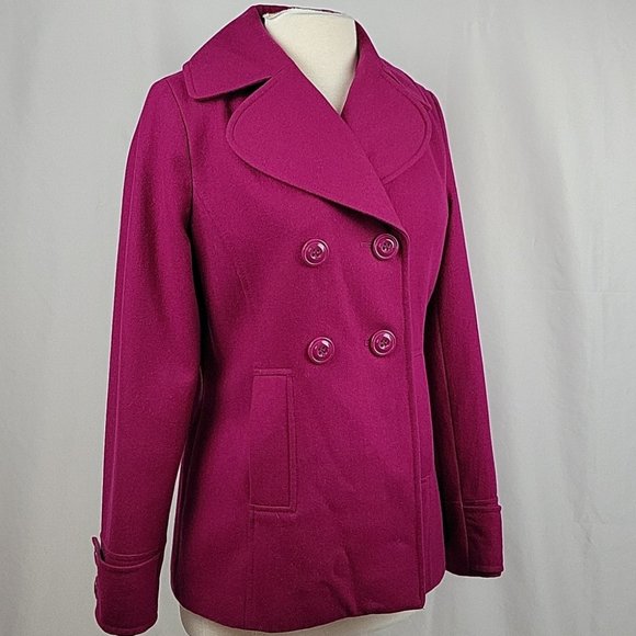 New York & Company Fuchsia Wool Blend Pea Coat Size 6 - Picture 1 of 12